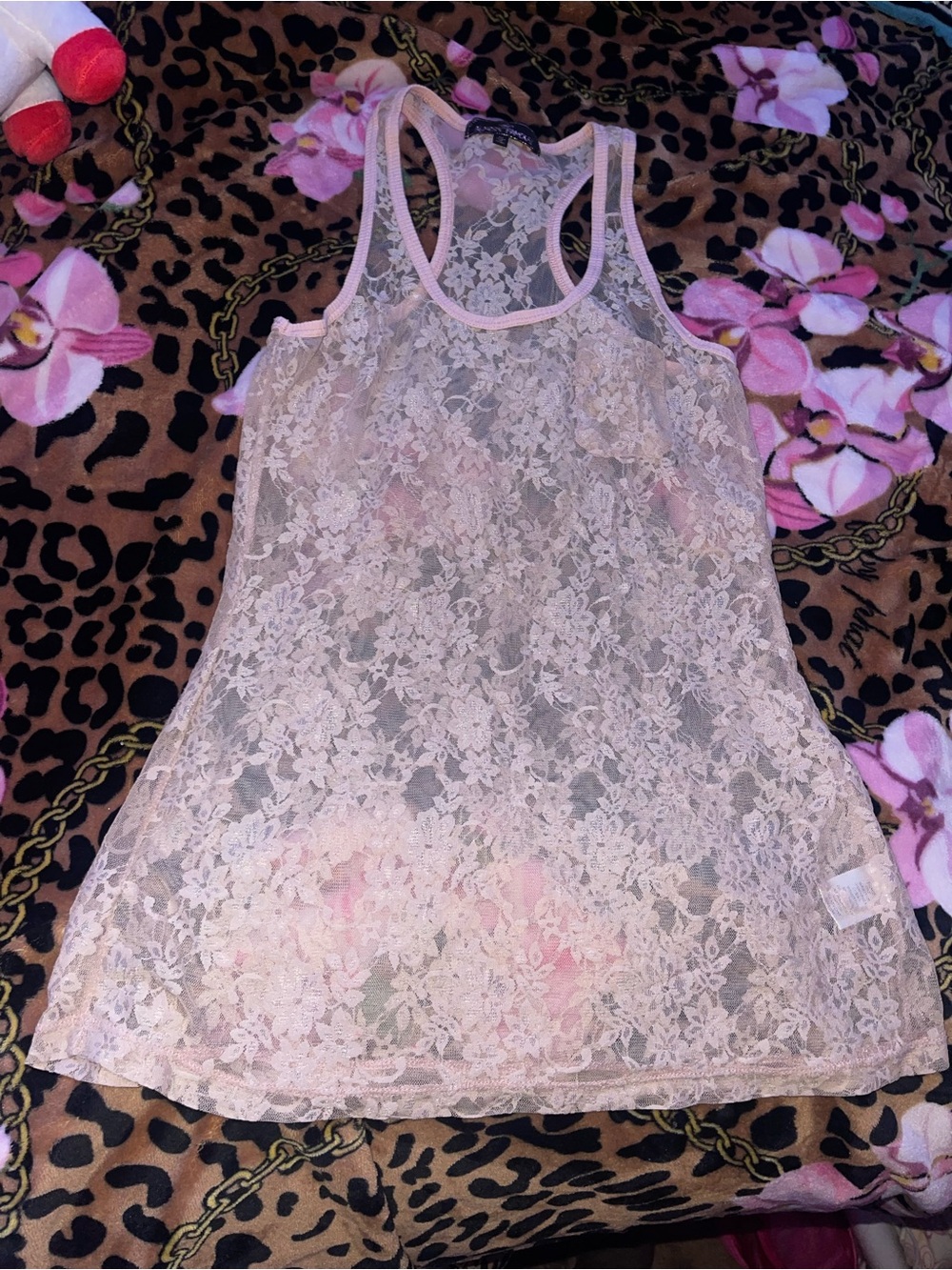 Almost famous Pink floral lace tank top in size Medium